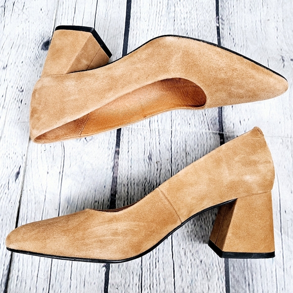 L'INTERVALLE | suede leather chunky block heel pointed toe pumps shoes - Picture 4 of 11